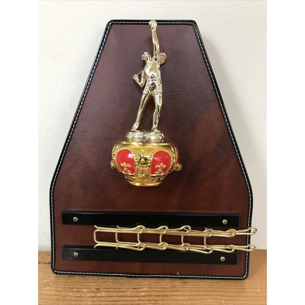 Vintage Champion Tennis Player Brass Crown Trophy Sportsman Tie Rack w Box